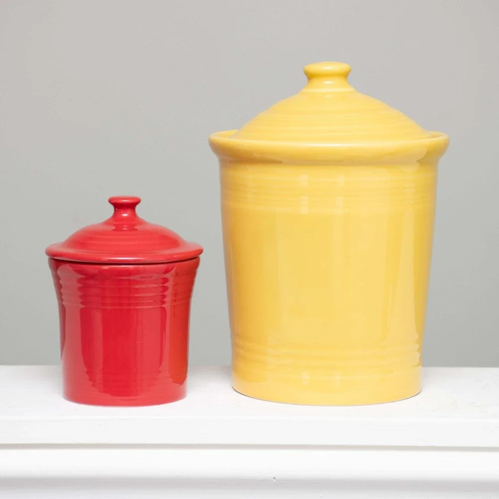FIESTA Yellow Sunflower Canister & Red Jam Jar CottageCore Country Bold Pottery